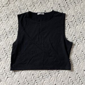 Reformation Tencel Lyocell Round Neck Cropped Tank Top Black sz Large